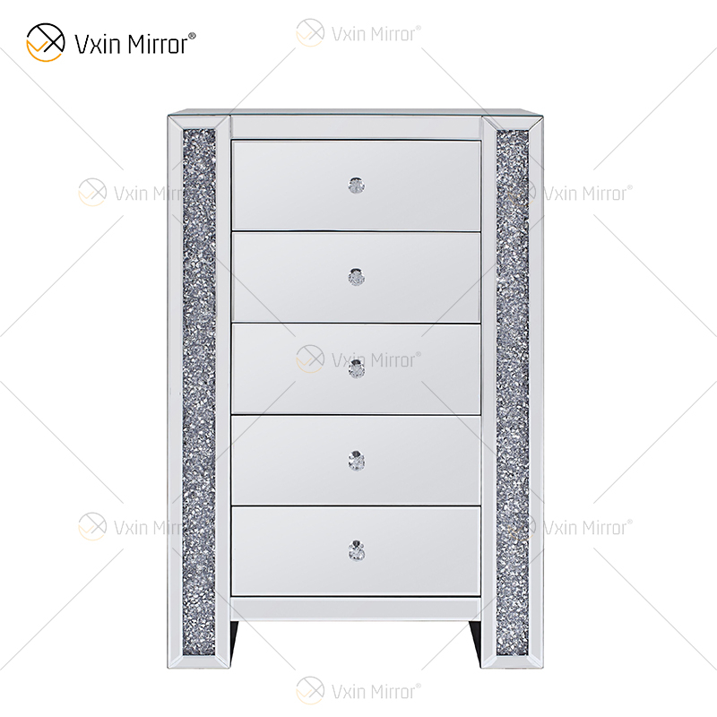 Furniture 3 Drawer Mirror Nightstand Table Cabinets Decorative Storage Cabinet