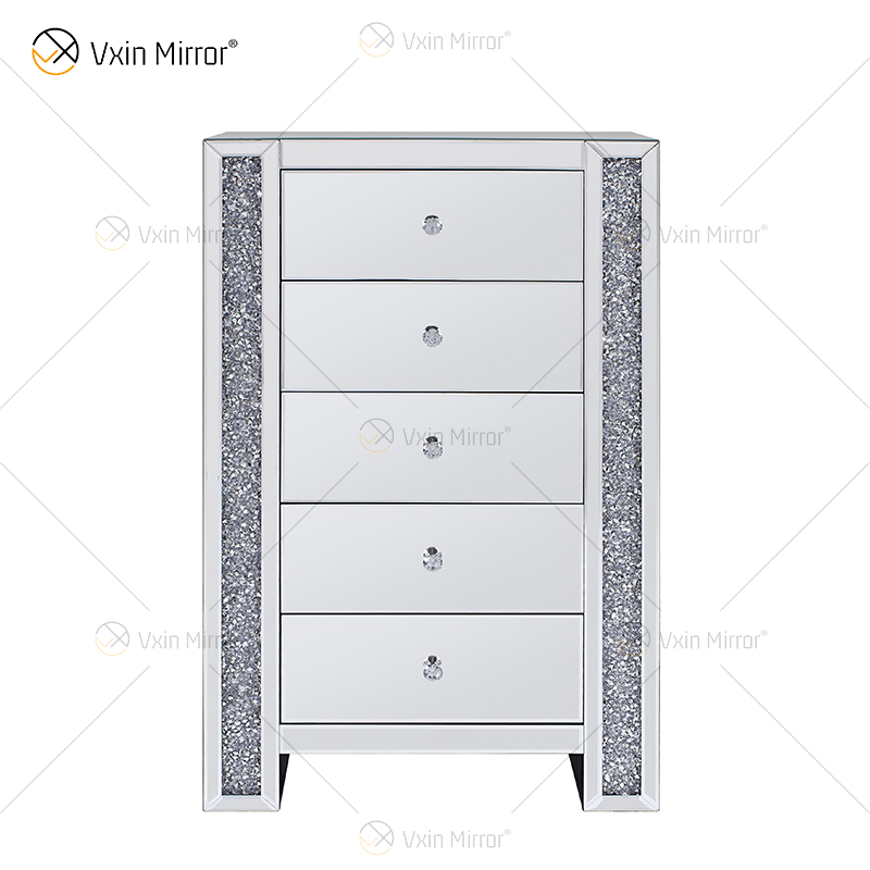 Furniture 3 Drawer Mirror Nightstand Table Cabinets Decorative Storage Cabinet