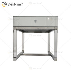 Vanity Modern WXF-139-2 Acrylic Silver Glass Furniture Nightstand With Drawers Mirrored Bedside Table for Bedroom