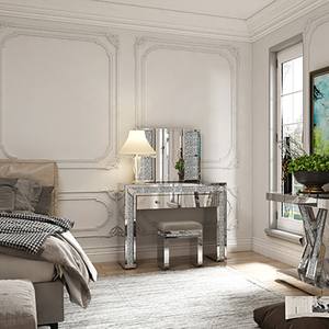 Hot Sale Modern Designs for Bedroom Dressing Table Set with Mirror And Stool Silver Luxury Dressing Table