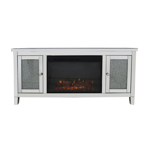 Ornate Berlin Furniture Crushed Diamond Silver Mirrored Fireplace TV Stands Cabinet With Core