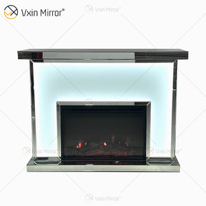 New Design WXMF-096 LED Silver Frosted Glass Living Room Mirror Fireplace with Insert Indoor