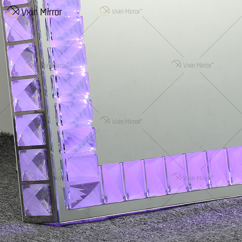 Mosaic LED Leaning Rectangle Floor Mirror Crystal Surround Full Body Mirror Dressing Mirror for Bedroom Living Room