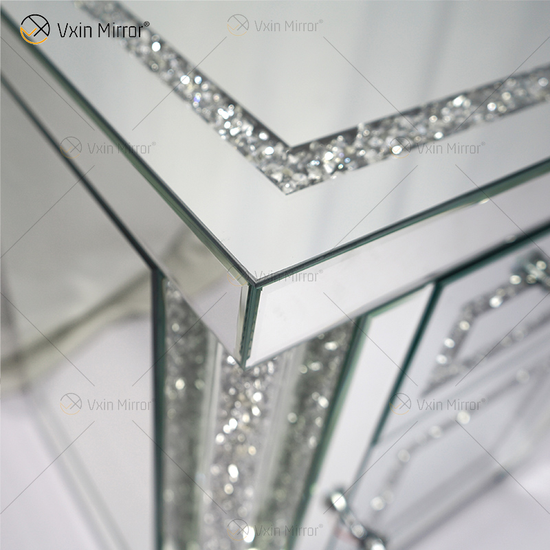 Vxin Mirror WXWF-144 Mirrored Furniture Nightstand Mirrored Bedside Table Cabinet Bedside Table with 2 Drawers