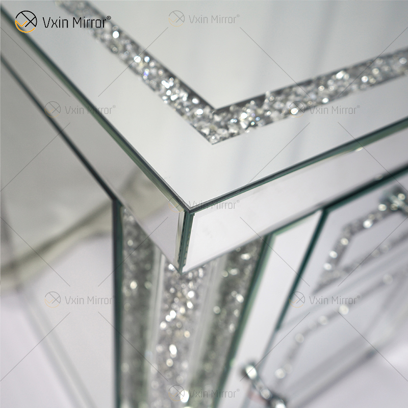 Vxin Mirror WXWF-144 Mirrored Furniture Nightstand Mirrored Bedside Table Cabinet Bedside Table with 2 Drawers