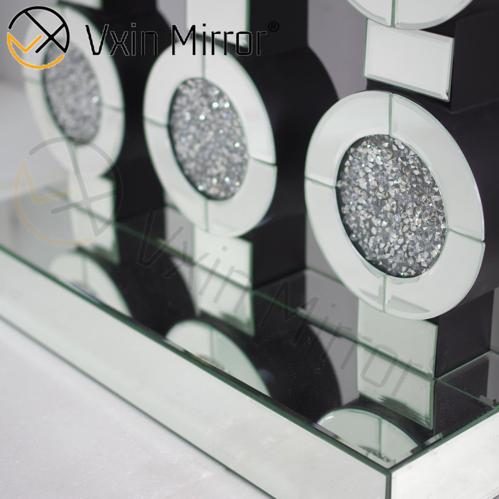 Vxin Mirror WXF-008 Good Supplier Factory Modern Luxury Curved Glass Wood Carved Bone Inlay Console Table