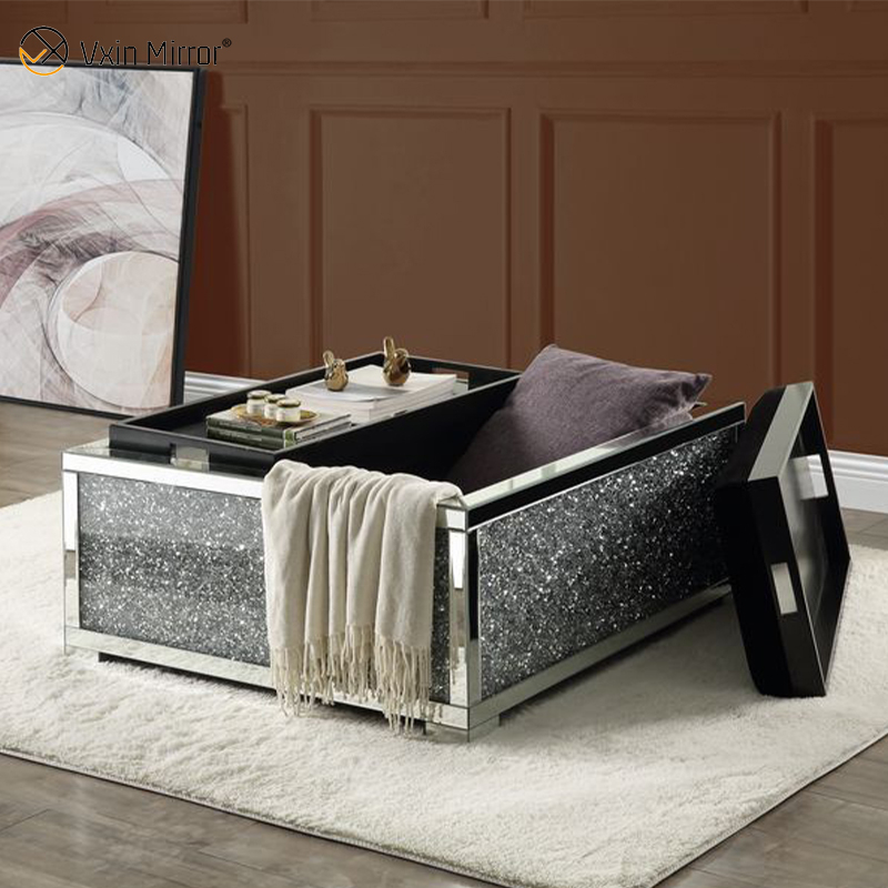 Modern WXF-601 Mirrored Coffee Table Sparkly Side Table for Living Room Set with Sofa for Set