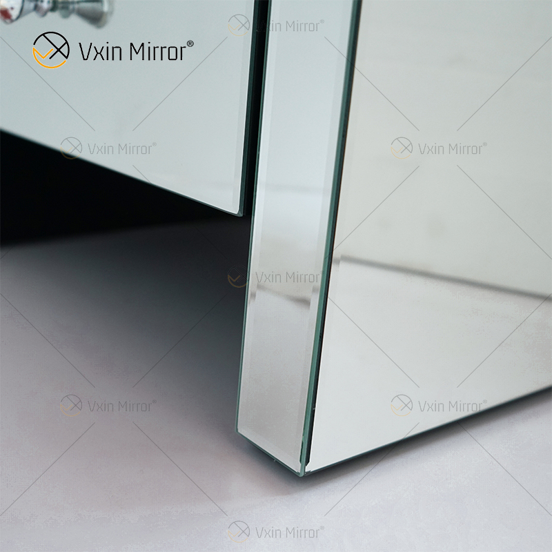 Factory Modern WXF-032 Three Drawer Silver Glass Mirrored Nightstand Bedside Table