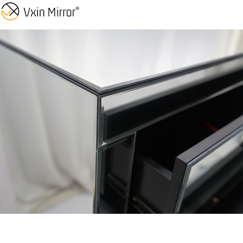 Glass Decor WXF-243 Silver Modern Mirored Cupboard Cabinet With Muti Drawers