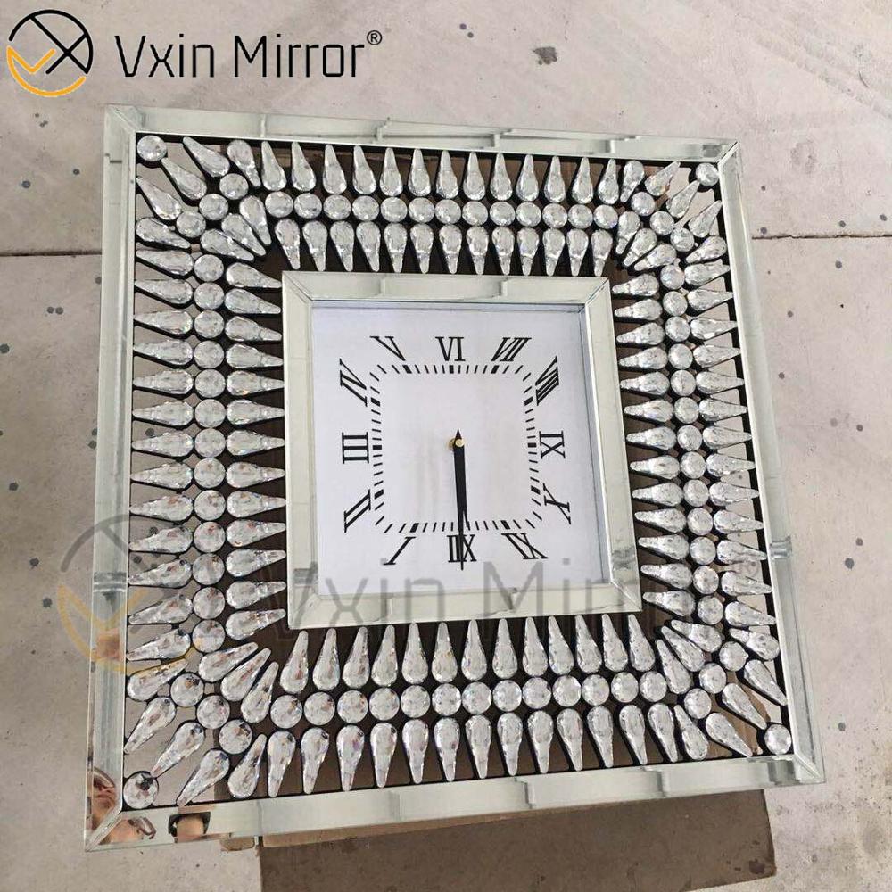 Anti Dropping Package Vxin WXMC-008 Modern Silver Crystal Mirrored Wall Clock