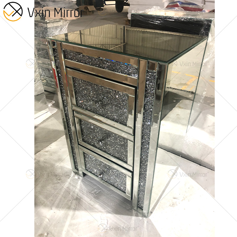 WXF-159 Mirrored Bedside Tables Cabinet 3 Drawers Mirror Nightstand Side Table