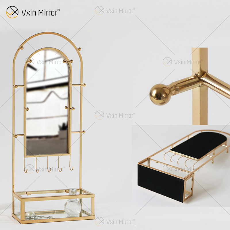 Vxin Factory Supply Silver Wall Decor Silver Metal Rack Storage Rack Mirror Rectangle Wall Shelf