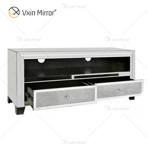 Vxin Mirror Furniture Silver TV Cabinet Stands with Crushed Diamond 2 Drawers