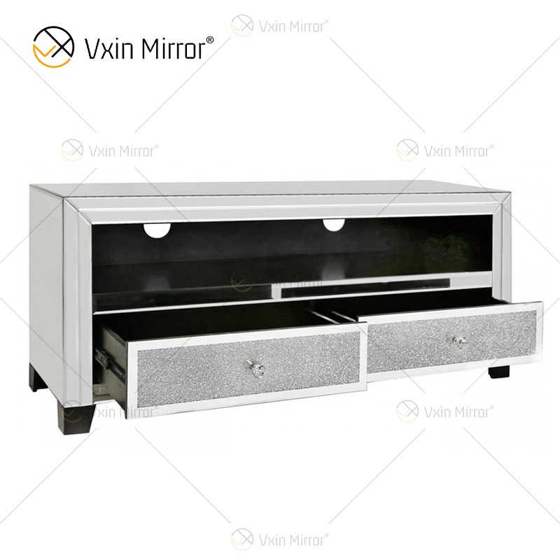 Vxin Mirror Furniture Silver TV Cabinet Stands with Crushed Diamond 2 Drawers