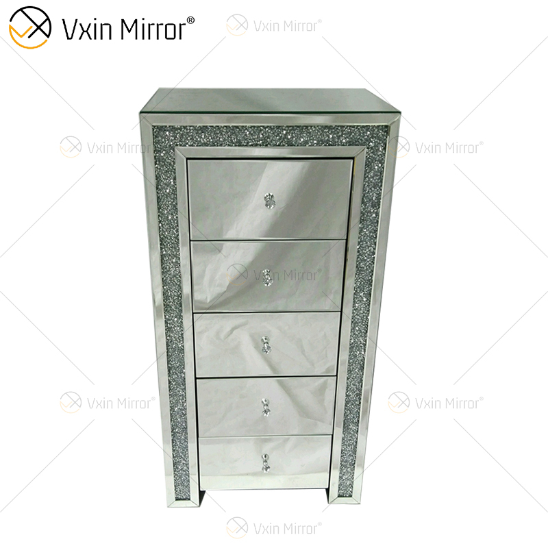 Vxin WXF-265 Several Drawer Tall Boy Silver Crystal Mirror Nightstand Bedside Table Customized Color Mirrored Bedside Table
