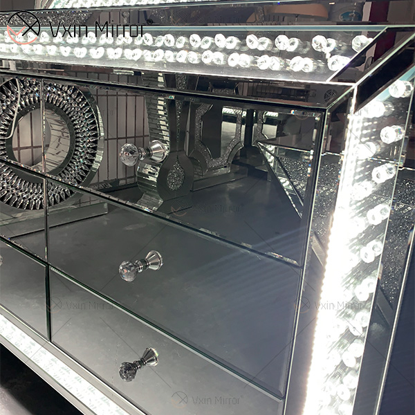 WXM-1176&WXF-2139 LED Furniture Set Octagonal Beads Fashion Simple Makeup Mirror Mirror Cabinet 6 Drawers