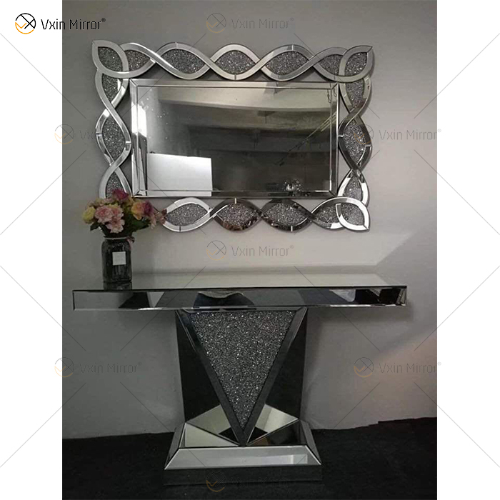 China Supplier Modern Famous Silver Crush Diamond Living Room Glass Console Table