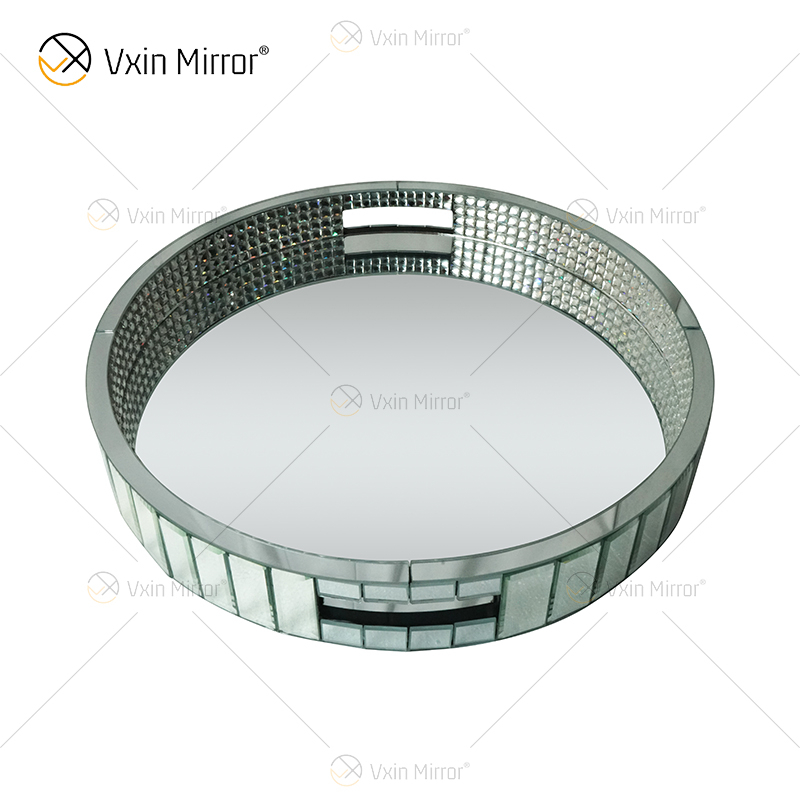 Elegant Decor Beads WXMT-017 Modern Crystal Silver Mirrored Round Tray