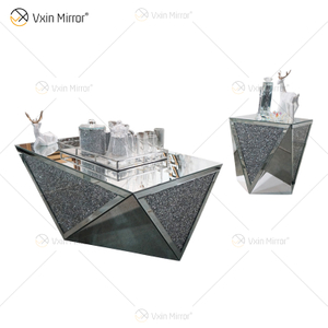 WXF-711-2 Unique Style Different Modern Design Glass Mirrored Coffee Table And Side Table