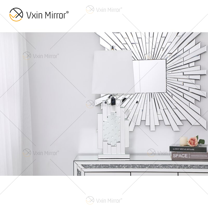 Factory Supply WXTL-144 Modern Silver Crystal Table Mirror Lamp with Lampshade For Bedroom