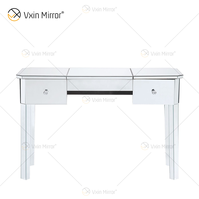 China Supply Modern Silver Dressing Table with Stool 2 Drawers with Full-length Mirror