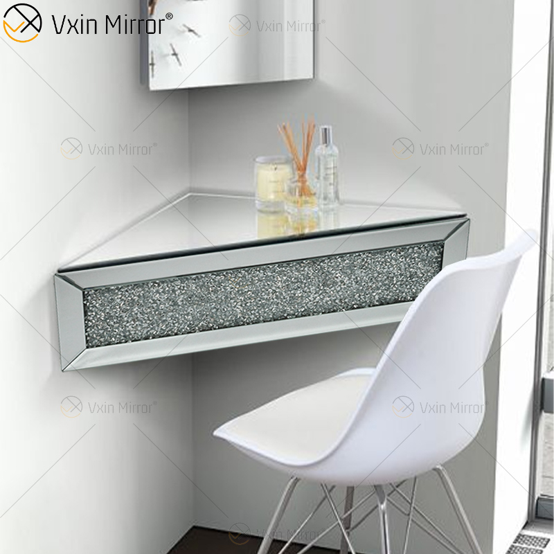 Vxin Factory Supply WXF-152 Silver Wall Decor Silver Crushed Diamond Mirror Wall Shelf