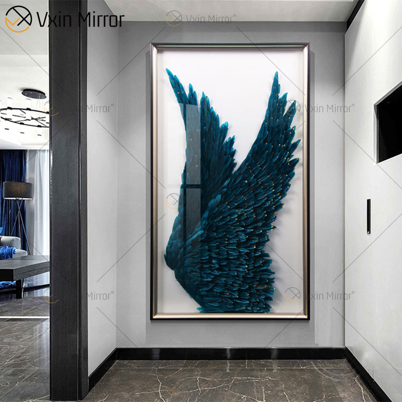 Modern Decorative Picture of Round Feather WXPP-69 3D Angel Feather Wings Decor Paintings on The Wall for Living Room Framed