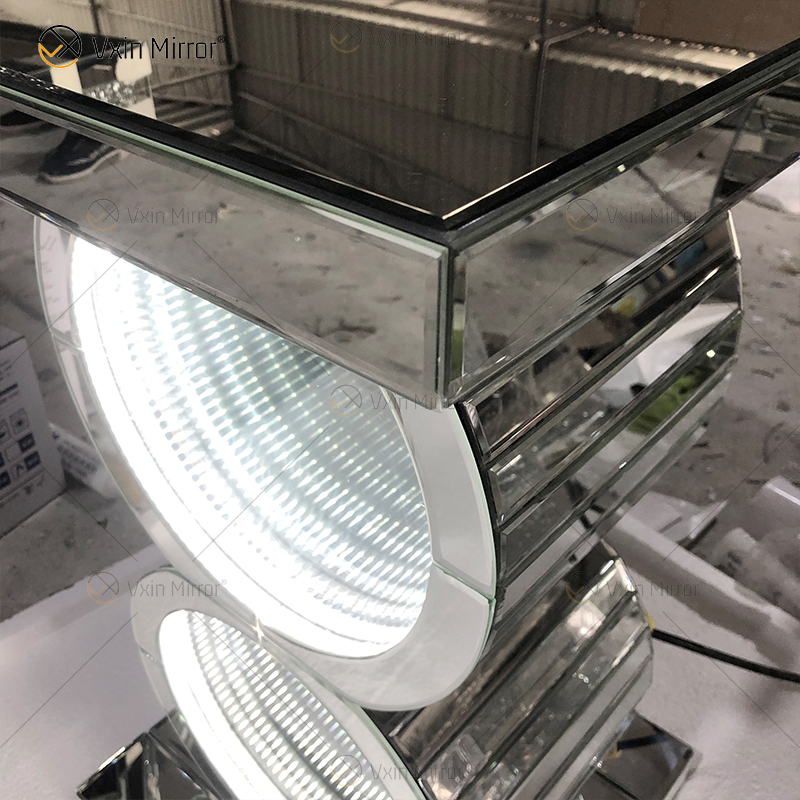 Silver Table LED 3d CoffeeTable Illuminated Infinity Mirror Tunnel Sparkle Mirrored O Shaped Console Table Side Table WXF-290