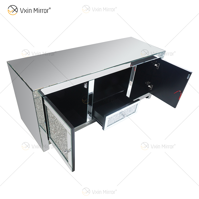 Wholesale WXF-097 Mirrored Living Room Furniture Crushed Diamond Silver Cabinet 2 Drawer Mirror TV Stands