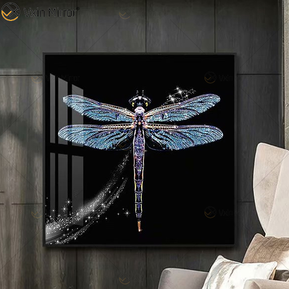 Luxury Aluminum Frame Mirror Wall Art Crystal Porcelain Painting Sofa Background Wall Hanging Painting Living Room Decoration