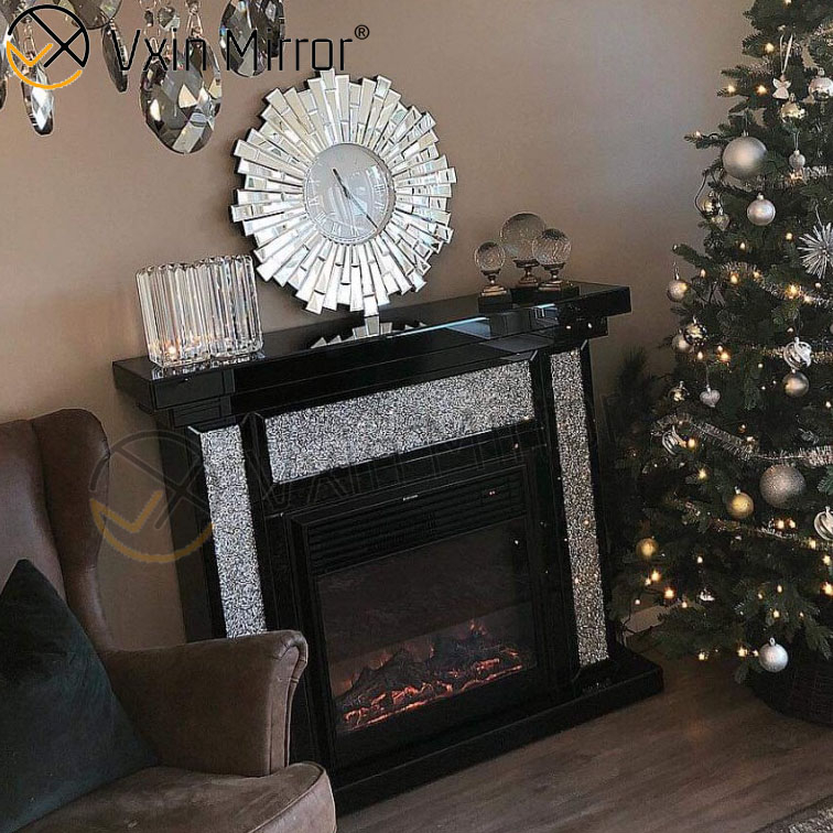 Factory Price Living Room Hotel Crushed Diamond Mirror Fireplace