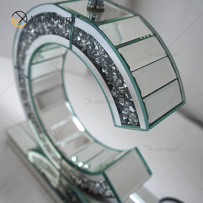Modern Style WXTL-02 Silver Crushed Crystal Mirrored C Shape Table Lamp For Bedroom Mirror Lamp