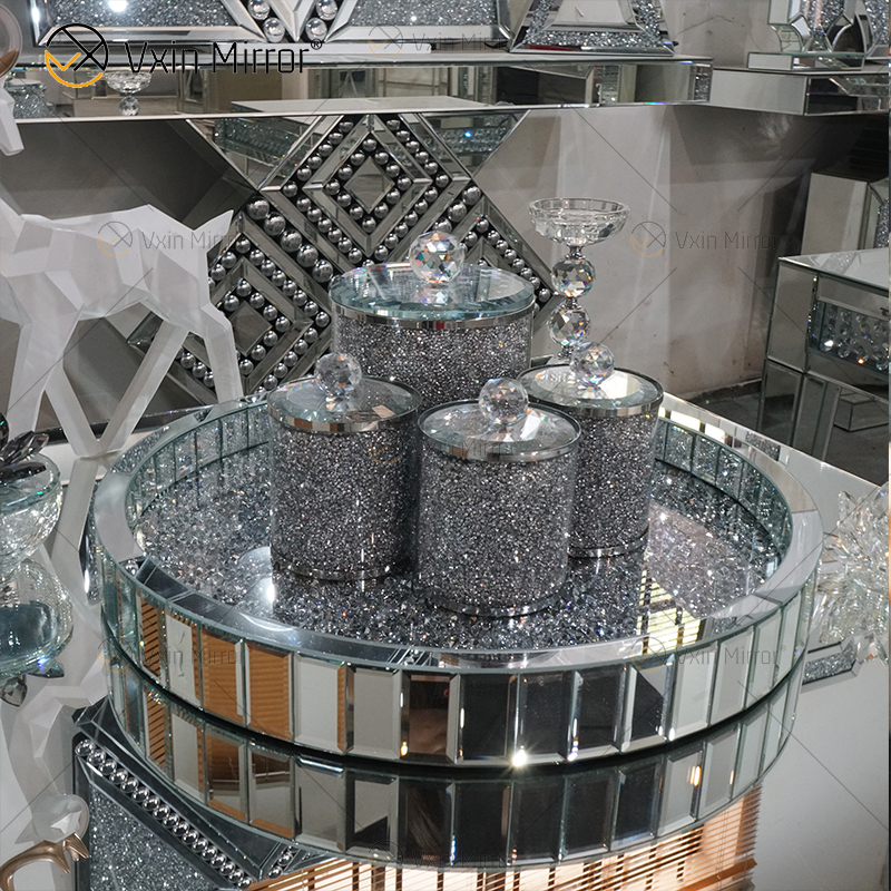 Home Decor Crushed Diamond Mirrored Crystal Jar for Coffee Table Sofa Mirror Side Table WXMT-015