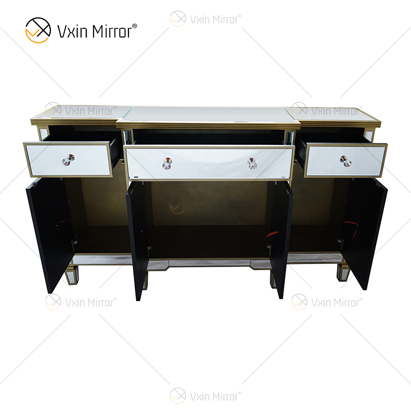 WXF-027-1 Luxury Glass Houseware Mirored Cupboard Cabinet With Muti Drawers