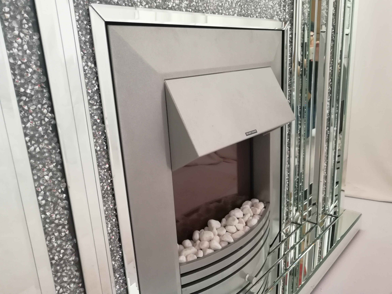 Modern Home Decor Living Room Mirror Fireplace Sparkle Diamond Crush Mirrored Furniture Electric Fireplace WXWF-044