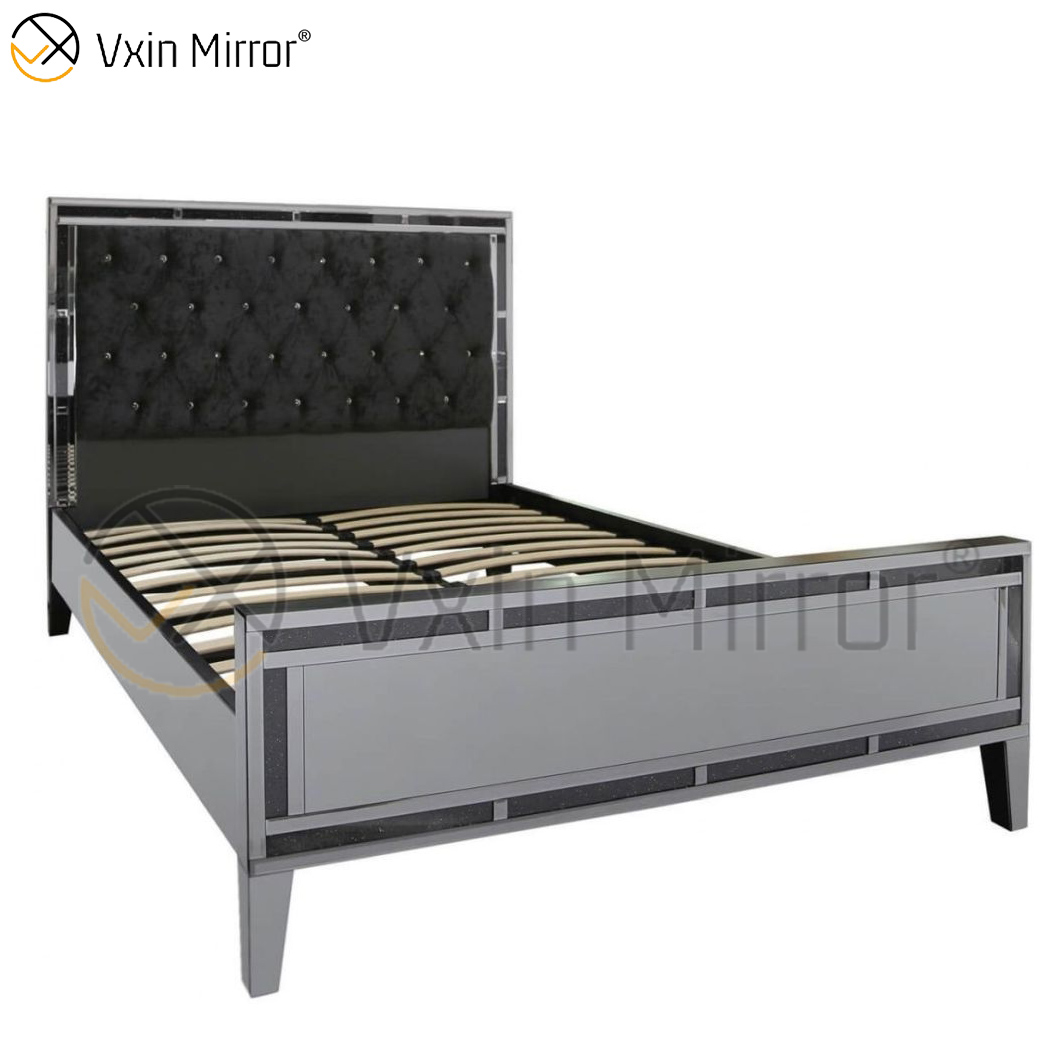 Vxin Mirror Furniture WXWF-698-1Black Frame Silver Mirrored King Queen Bed