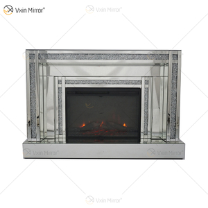Diamond Luxury Popular Crush Sparkle Crystal Double Band Mirrored WXWF-1109 Fireplace Surround with Electric Mirror Fireplace