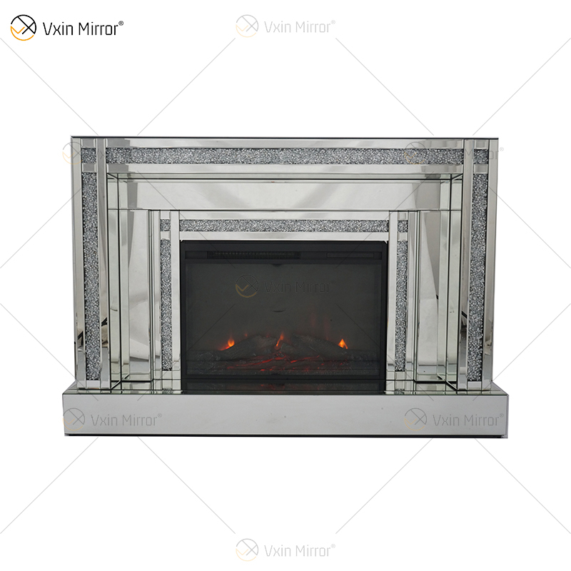 Diamond Luxury Popular Crush Sparkle Crystal Double Band Mirrored WXWF-1109 Fireplace Surround with Electric Mirror Fireplace