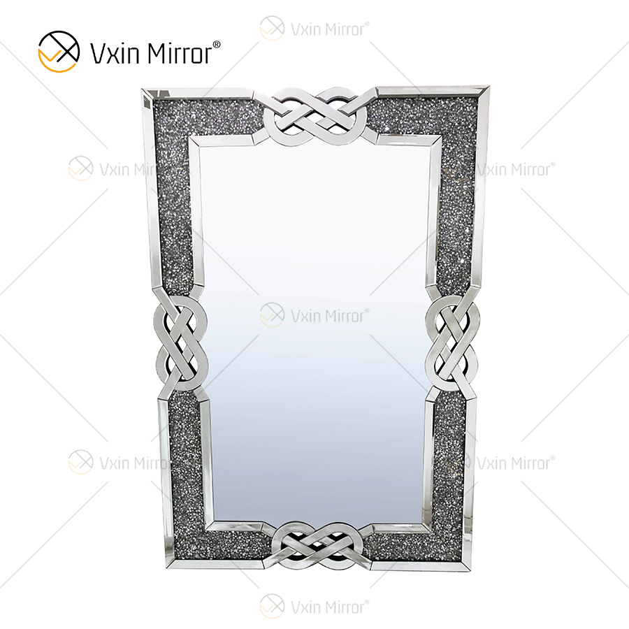 Rectangle VXin WXM-1760 Wall Decor Silver Crushed Diamond Wall Hanging Mirror
