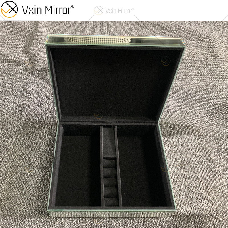 LED VXin Home Decor Jewelry Boxes Silver Glass Crushed Diamond Modern Mirrored Jewelry Box with LED