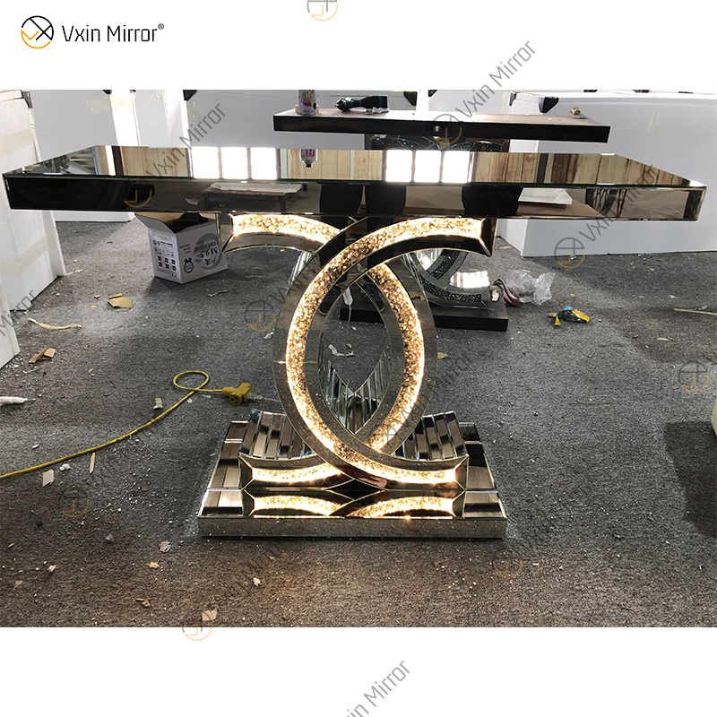 Wholesale WXF-291 Modern Mirrored Luxury Console Table LED Silver Crystal Diamond Glass Console Table