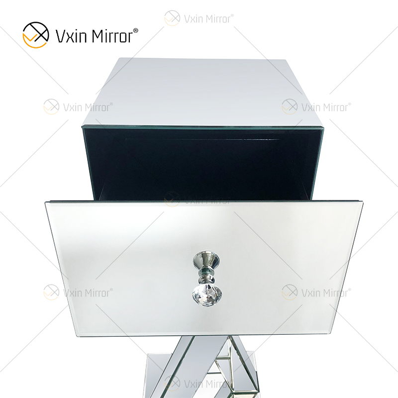 End Table Decor WXF-980 Modern Silver Crystal Mirrored Side Table With Drawer