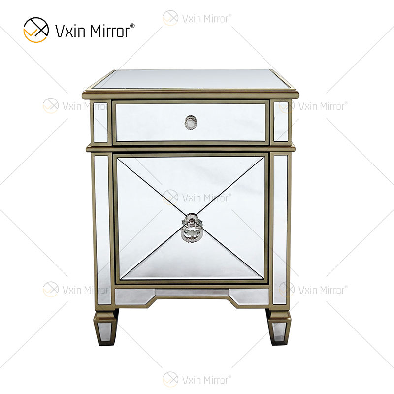 2 drawer mirrored bedside table