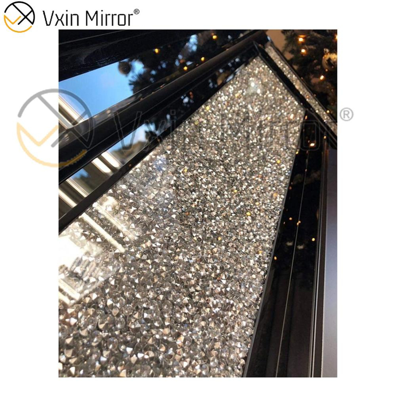 Silver Crushed Diamond Black Frame Mirror Fireplace Electric Fireplace For Living Room Sofas WXWF-042-1