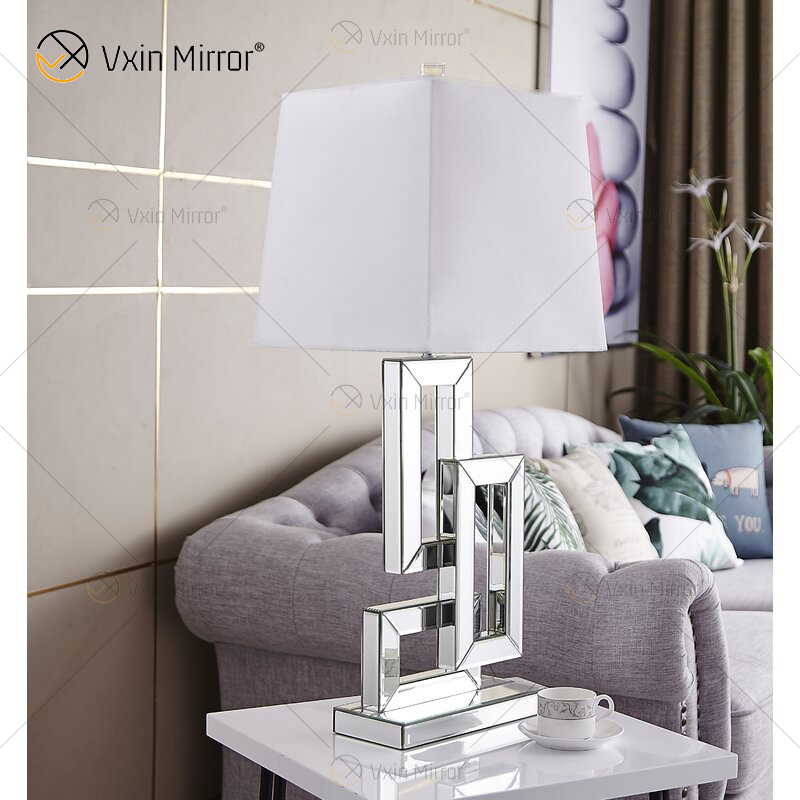 Factory Supply WXTL-001 Modern Silver 3D Table Mirror Lamp with Lampshade For Bedroom