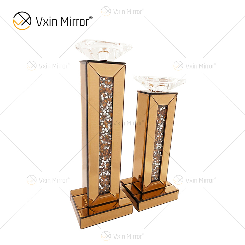 Customizable Name Modern Elegant WXP-002 Silver Crushed Diamond Mirrorr Candle Holder