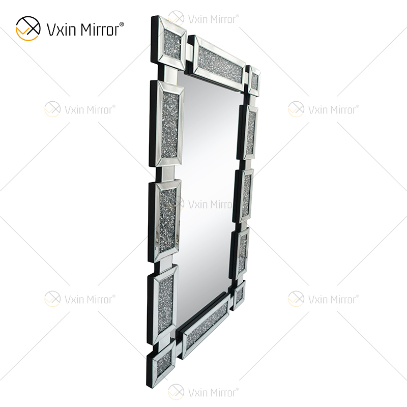 Rectangle New Design Vxin WXM-1149 Wall Decor Silver Crushed Diamond Wall Hanging Mirror Wall Mirror