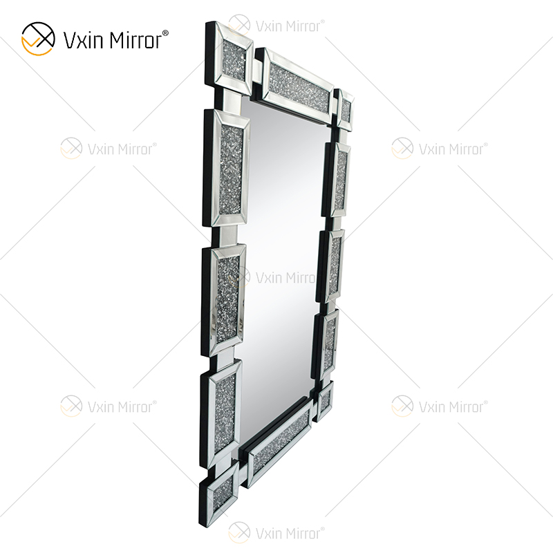 Rectangle New Design Vxin WXM-1149 Wall Decor Silver Crushed Diamond Wall Hanging Mirror Wall Mirror