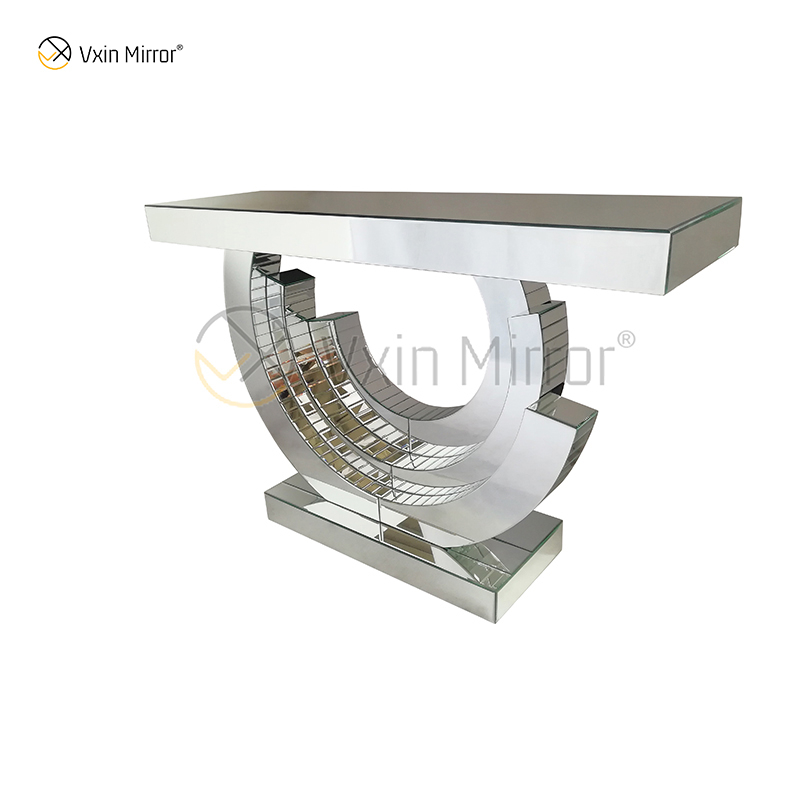 Multi Color High Quality WXF-542 Elegant Plaid Semi-Circle Glass Console Table