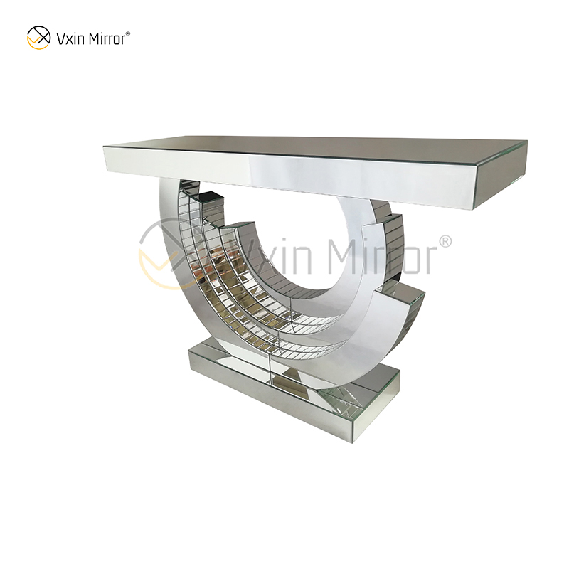 Multi Color High Quality WXF-542 Elegant Plaid Semi-Circle Glass Console Table